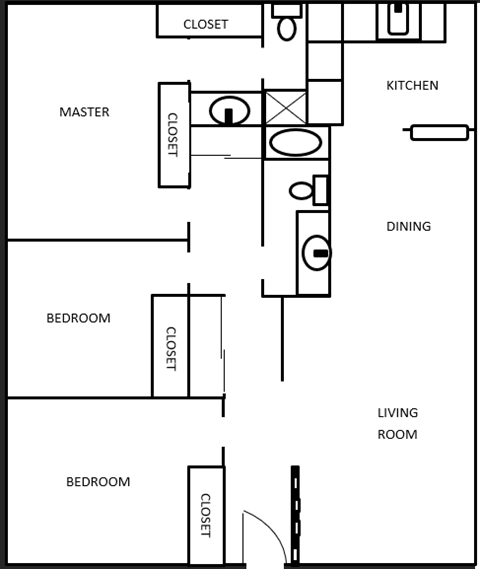a floor plan of a house with a kitchen and a living room